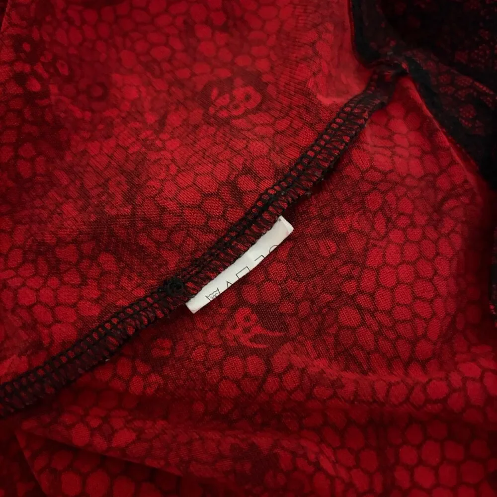 Michael Kors Blouse Women's Medium Chain Red Keyhole Long Sleeve Career Top